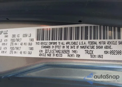 2010 Dodge Ram 1500 из США, поврежденный, VIN 3D7JV1ET4AG102029